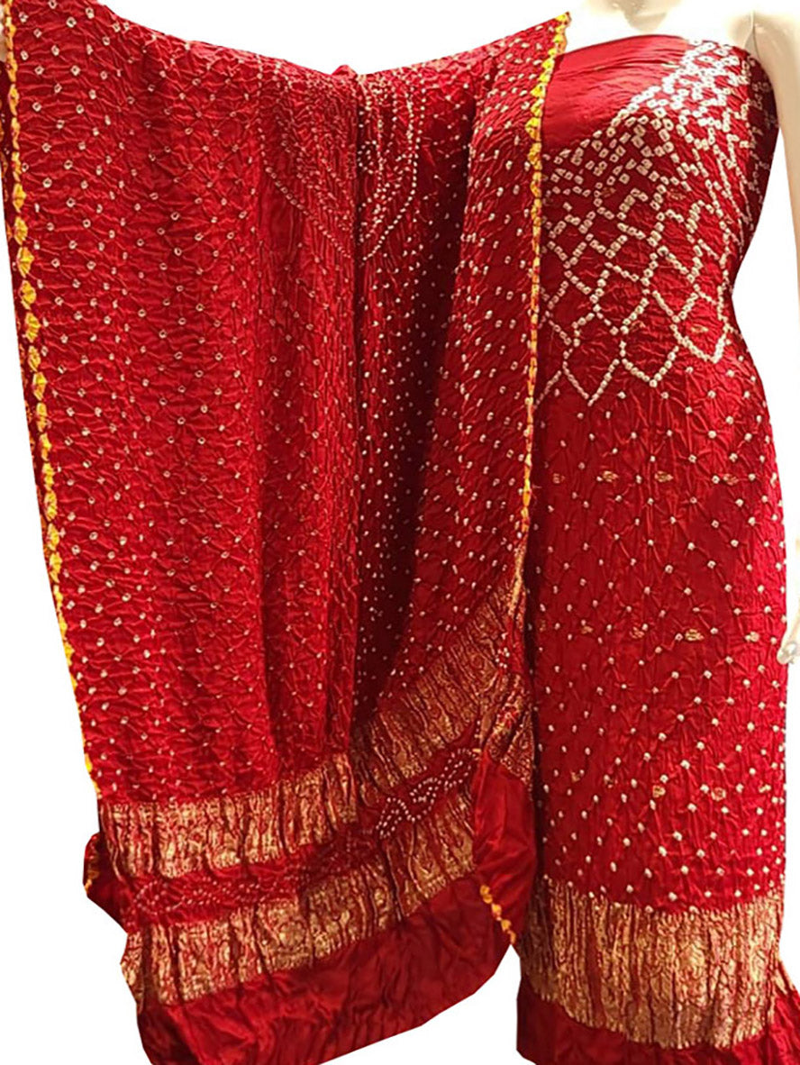 Red Traditional Bandhani Unstitched Suit in Modal Silk – Khatri Jamnadas  Bechardas
